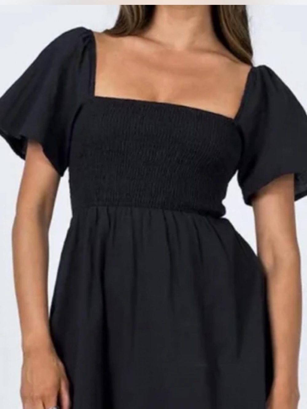 Princess Polly Black Smocked Square Neck Mini Dress size 2